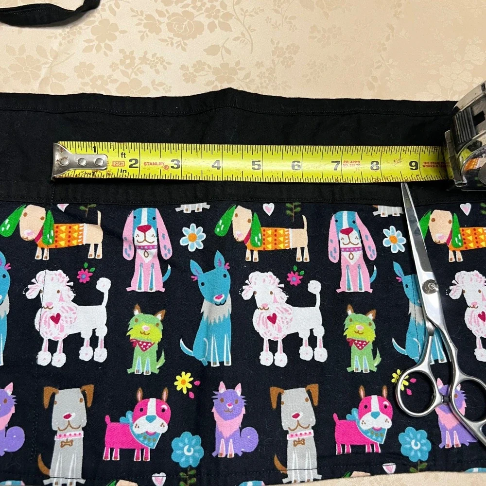 Handmade Dog Print Half Apron 3 Pockets Groomer Server Teacher Black Multi Color